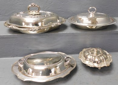 4 Silverplated Covered Dishes