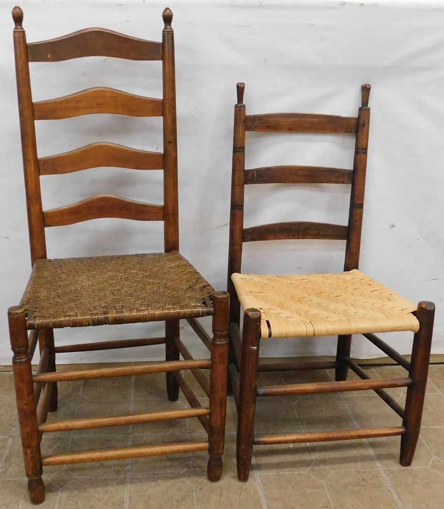 2 Antique Ladder Back Side Chairs with Split Oak Seats (1 of 3)