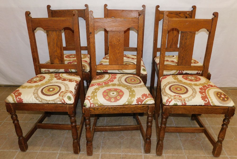 Set of 6 Antique Oak Dining Chairs (1 of 3)