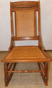 Antique Walnut Cane Seat & Back Rocker