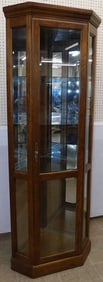 Oak Lighted Corner Curio Cabinet