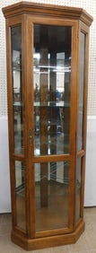 Oak Lighted Corner Curio Cabinet