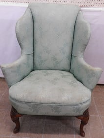 Walnut Queen Anne Style Wing Back Chair