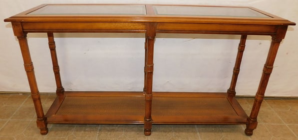 Mahogany Faux Bamboo Turned Glass Top Console