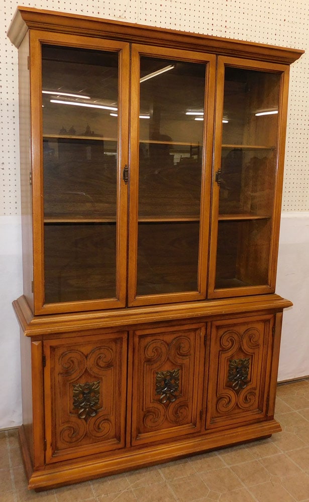 Walnut China Cabinet with Glass Doors: Walnut China Cabinet with Glass Doors. 47 1/4" W 14 3/4" D 72 3/4" H ALL DESCRIPTIONS AND ANY CONDITION STATEMENT GIVEN BY LANGSTON AUCTION GALLERY ARE STRICTLY OPINIONS AND LANGSTON'S SHALL HAVE NO R