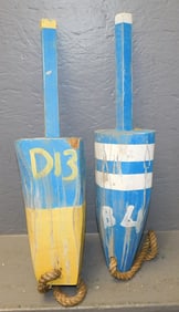 2 Painted Carved Wood Buoys