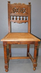 Antique Carved Walnut & Cane Seat Side Chair