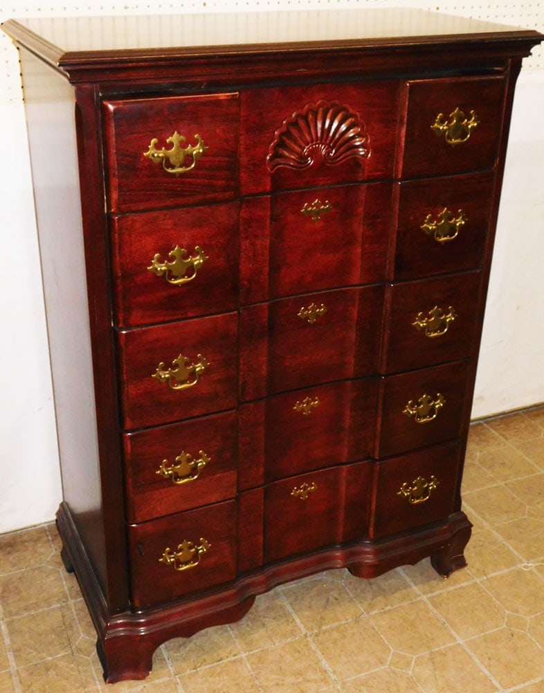 Cherry Chippendale Style Shell Block Front 5 Drawer Tall Chest (1 of 6)