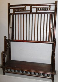 Antique Original Finish Oak Stick & Ball Hanging Whatnot Shelf