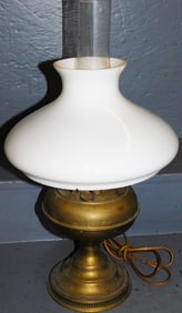 Antique Rayo Brass Oil Lamp with Milk Glass Shade