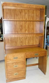 2 Piece Walnut Mid Century Modern Campaign Style Desk
