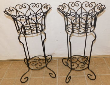 Pair of Painted Wrought Iron Plant Stands
