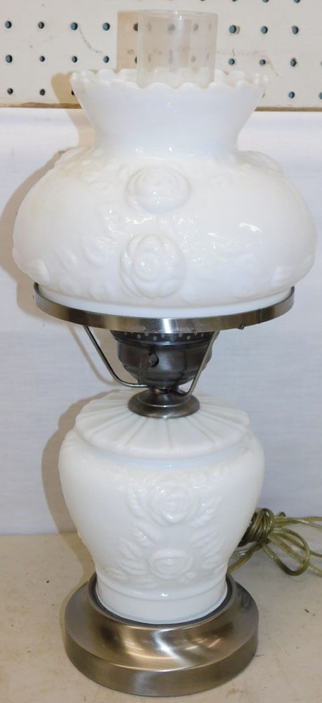Milk Glass Hurricane Shade Lamp (1 of 3)