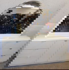 Modern White Lacquered Dresser with Mirror by Stanley