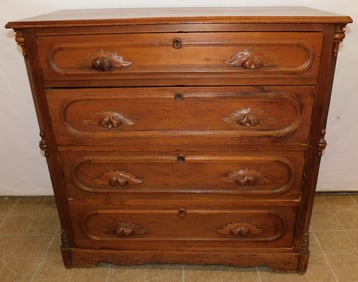 Antique Walnut Victorian 4 Drawer Chest