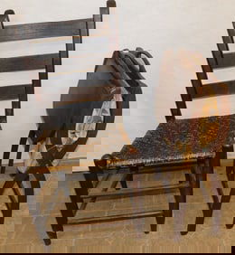 Antique Walnut Sewing Basket & Ladder Back Side Chair