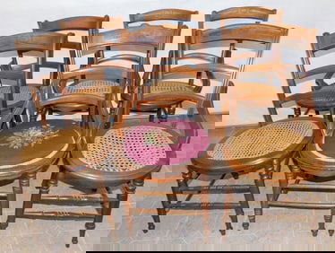 Set of 6 Walnut Victorian Cane Seat Dining Chairs