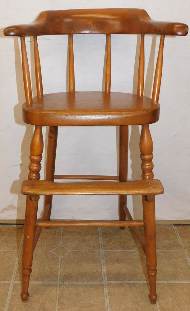 Antique Walnut High Chair: Antique Walnut High Chair . 32" H ALL DESCRIPTIONS AND ANY CONDITION STATEMENT GIVEN BY LANGSTON AUCTION GALLERY ARE STRICTLY OPINIONS AND LANGSTON'S SHALL HAVE NO RESPONSIBILITY FOR ERRORS OR OMISSIO