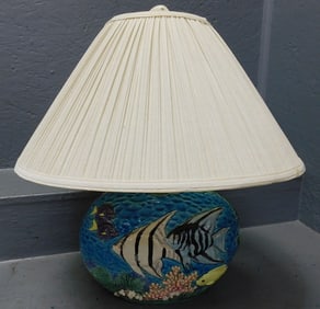 Painted Porcelain Lamp with Fish Motif