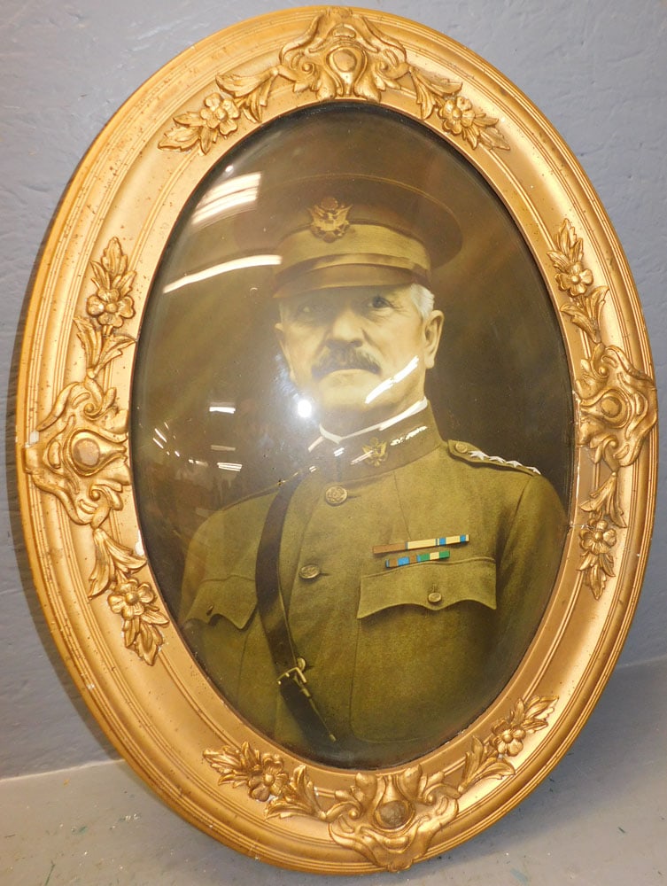 Antique Bubble Glass Frame Portrait Print of Army General John Pershing (1 of 3)