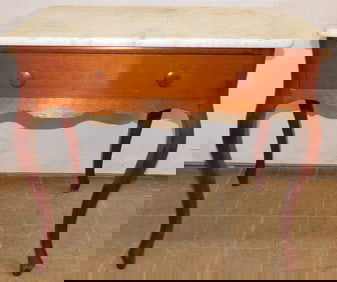 Walnut Victorian Marble Top 1 Drawer Work Table