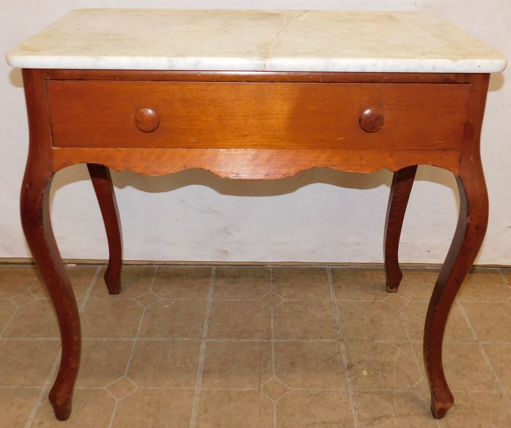 Walnut Victorian Marble Top 1 Drawer Work Table (1 of 5)