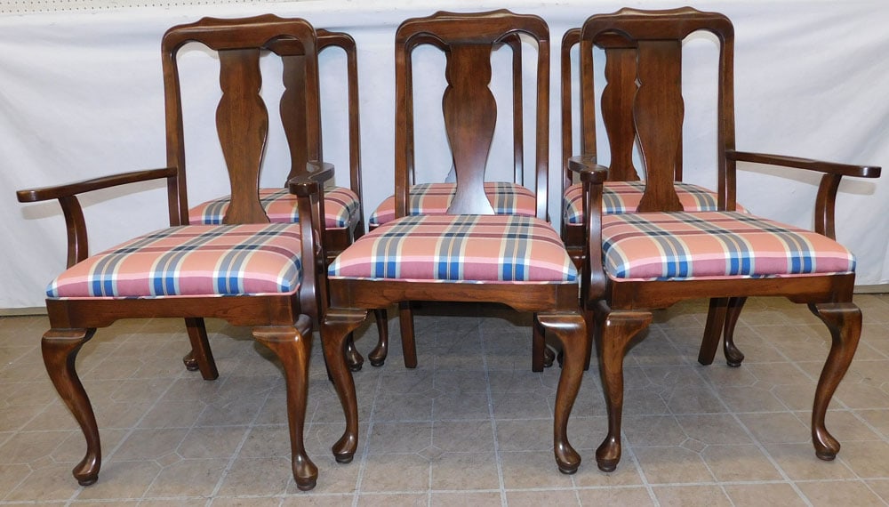 Set of 6 Cherry Queen Anne Style Dining Chairs (1 of 4)