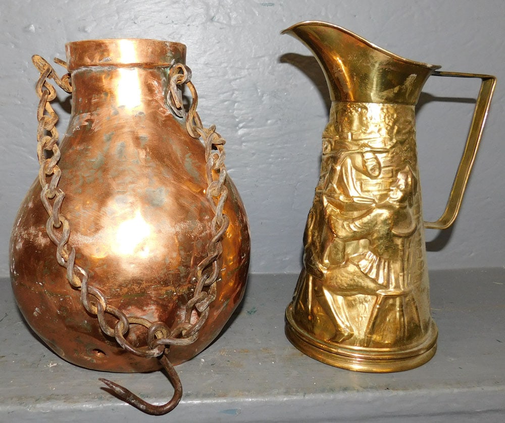 Antique Copper Jug & Brass Embossed Pitcher (1 of 5)