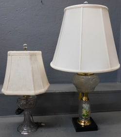 2 Antique Glass Oil Lamps Electrified