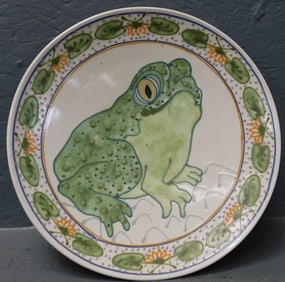 Paint Decorated Frog Pottery Bowl Signed Rothwoman