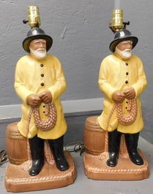 Pair of Painted Ceramic Sailor Figural Lamps