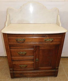Antique Oak Marble Top Washstand