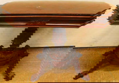 Antique Carved Mahogany Claw Foot Game Table, (As Is)