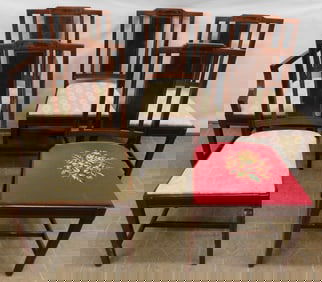 Set of 5 Antique Mahogany Inlaid Dining Chairs