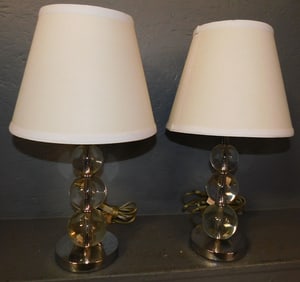 Pair of Glass & Chrome Mid Century Modern Lamps
