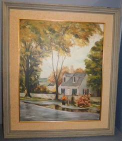 Framed Oil on Canvas Farm Scene