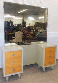 Mid Century Modern Painted & Tiger Maple 6 Drawer Front Dresser with Mirror by Sieling Modern