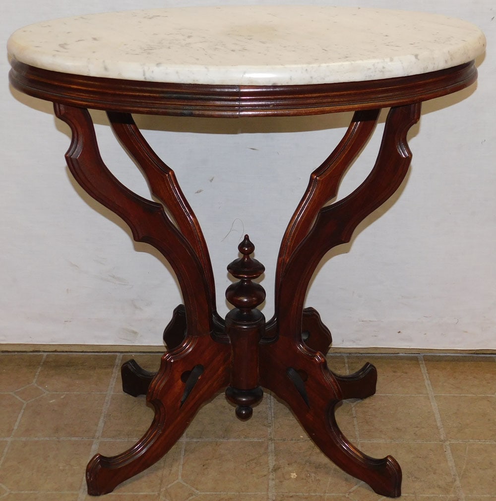 Antique Walnut Victorian Marble Top Oval Lamp Table (1 of 3)