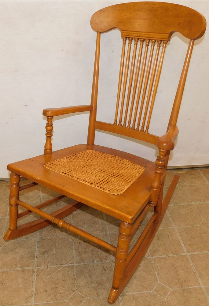 Antique Birds Eye Maple Rocker with Cane Seat (1 of 4)