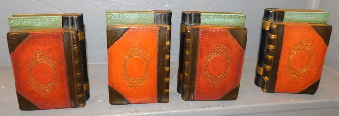 2 Pair of Painted Ceramic Faux Book Bookends