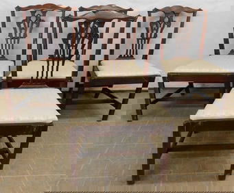 Set of 4 Cherry Chippendale Style Dining Chairs