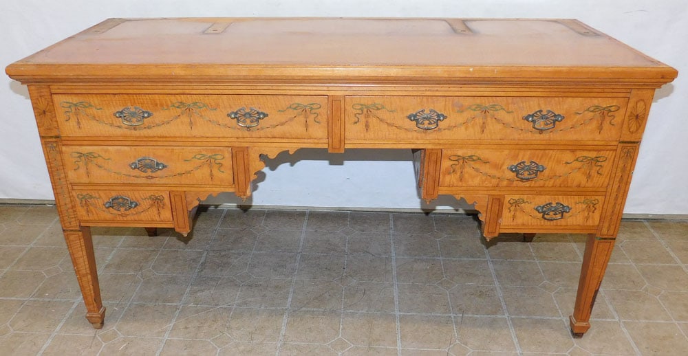 Adams Paint Decorated Desk: Adams Paint Decorated Desk. 54 1/4" W 23 1/2" D 28" H ALL DESCRIPTIONS AND ANY CONDITION STATEMENT GIVEN BY LANGSTON AUCTION GALLERY ARE STRICTLY OPINIONS AND LANGSTON'S SHALL HAVE NO RESPONSIBILITY F