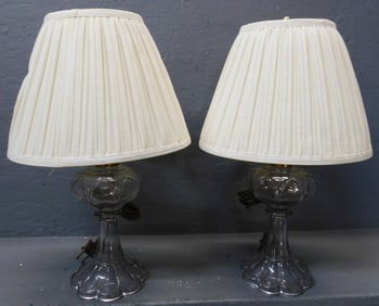 Pair of Antique Glass Oil Lamps Electrified