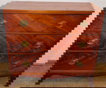 19th Century 3 Drawer Mahogany Chest, (As Is)