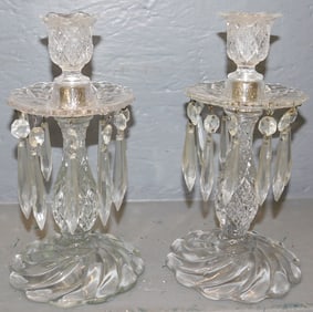 Pair of Glass Candlesticks with Prisms