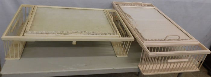 2 Painted Wood & Wicker Bed Trays