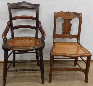 2 Antique Walnut Side Chairs with Cane Seats