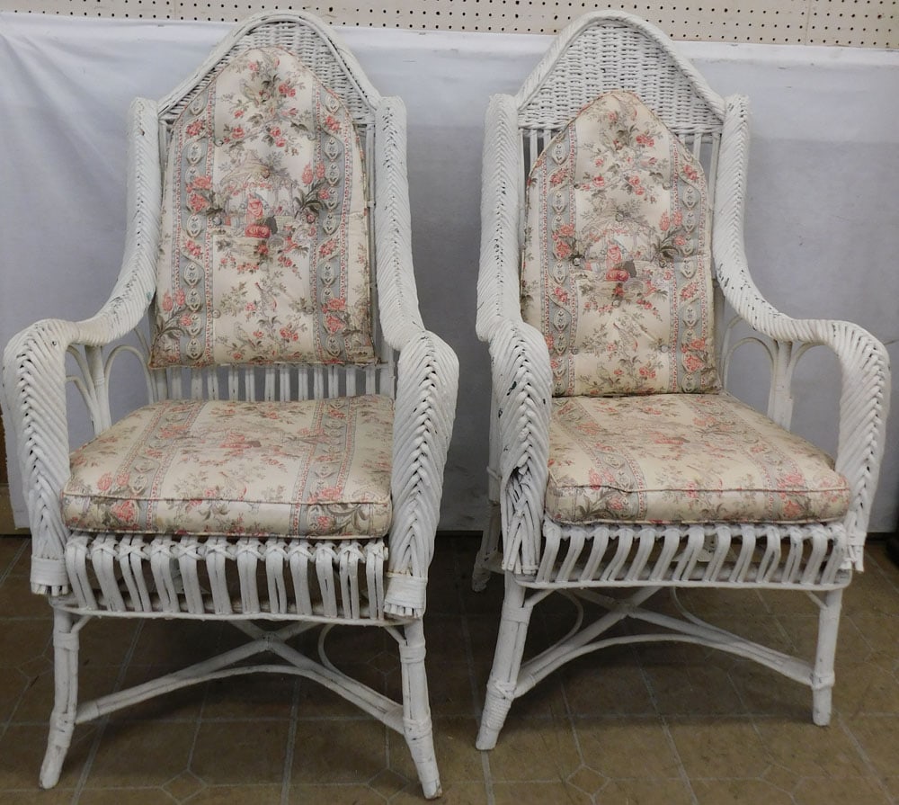 Pair of Antique Painted Wicker Arm Chairs (1 of 6)