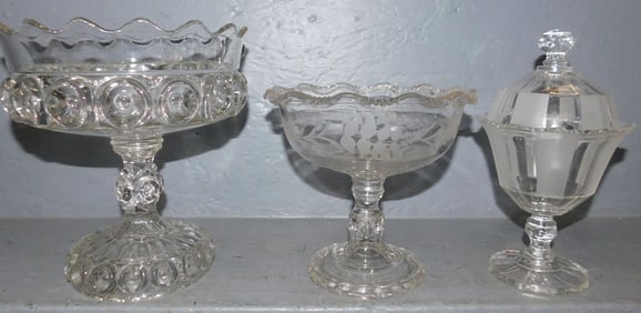 2 Glass Compotes & 1 Candy Dish