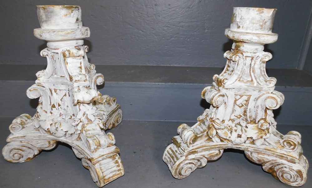 Pair of Painted Ceramic Pedestals: Pair of Painted Ceramic Pedestals. 16" H ALL DESCRIPTIONS AND ANY CONDITION STATEMENT GIVEN BY LANGSTON AUCTION GALLERY ARE STRICTLY OPINIONS AND LANGSTON'S SHALL HAVE NO RESPONSIBILITY FOR ERRORS OR 